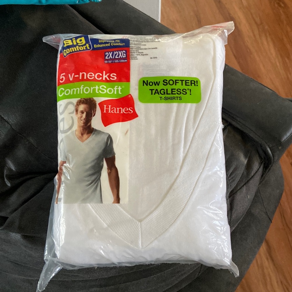 Unopened bag of MENS Hanes V- neck tees